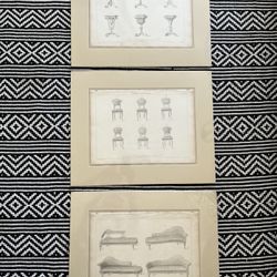 Set Of (3) Antique Prints Of Furniture Designs