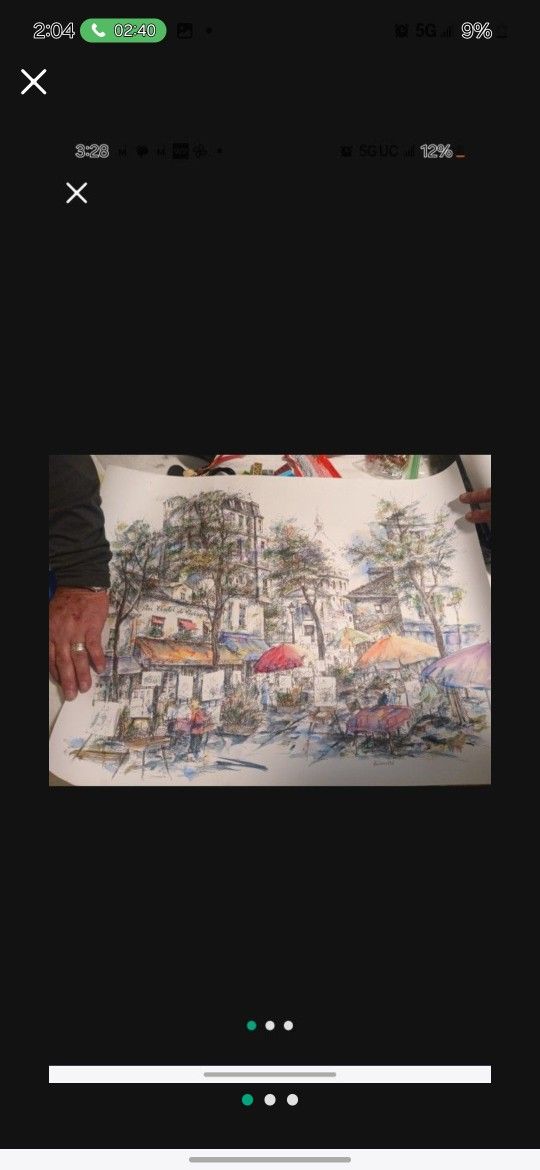 AHLOAS LARGE ORIGINAL WATERCOLOR & INK PARIS CAFE STREET SCENE PAINTING 1992