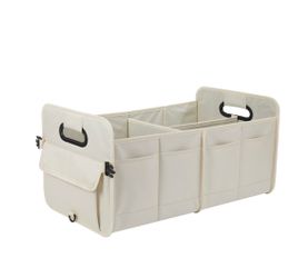 AOKJOY Car Trunk Organizer, Foldable Multi-Section Organizer for Car Storage, Adjustable Straps for SUV (Beige)