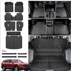 Floor Mats Cargo Mat with Backrest Mats for 2020-2025 Kia Telluride 7/8 Passenger Car Mats Accessories, All Weather TPE Protectors Cargo Liner Seat Ba