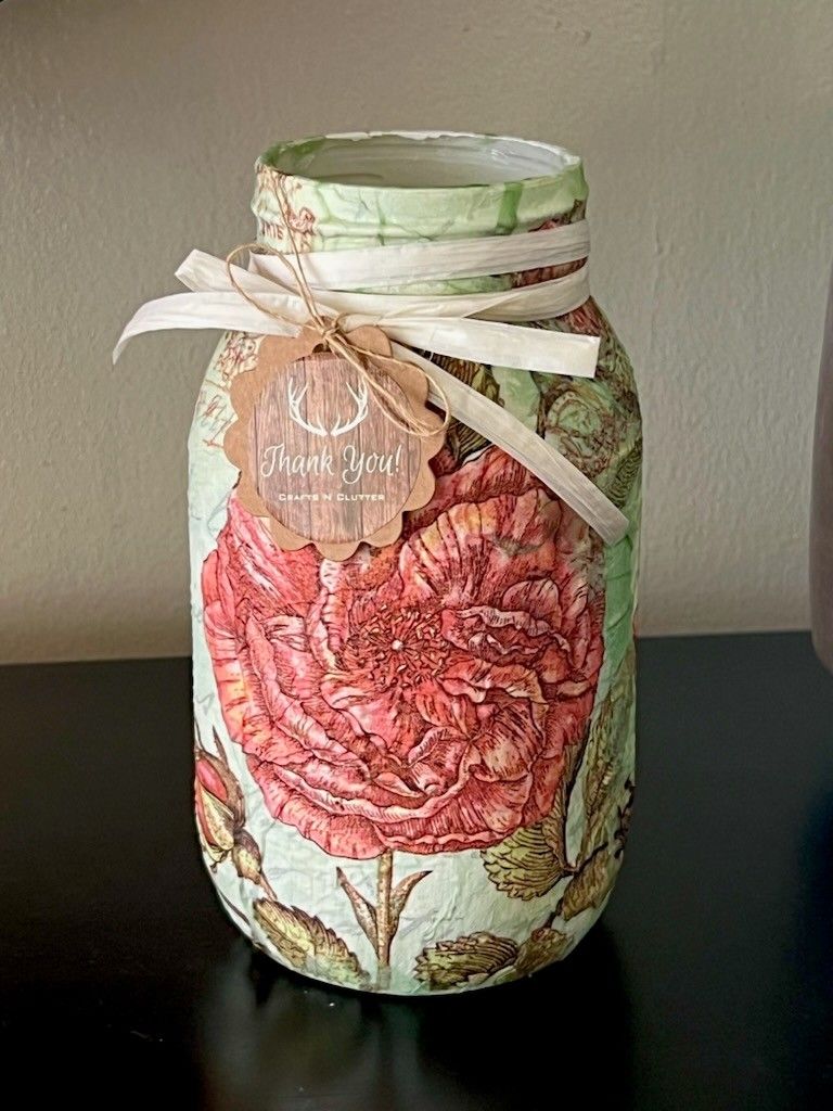 Floral Decoupage Chalk Painted 32oz Glass Mason Jar