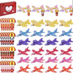 28pcs Valentines Day Foam Airplanes, Foam Planes for Kids & Greeting Cards Multiple Patterns Foam Gliders Valentines Party Favors for Classroom Exchan