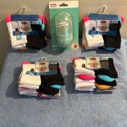 4 NEW Packages Fruit Of The Loom, Toddler, Girls, Socks, And Baby Grooming Kit NEW