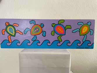 Original Colorful “Imperial Beach” Sea Turtles on Wood  - Approx 16 inches