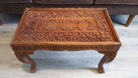 Carved Walnut Wood End Tables
