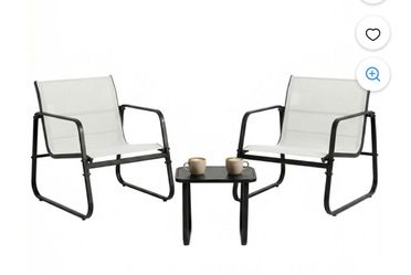 3-Piece Patio Bistro Set with 2 Chairs & Side Table – White/Black