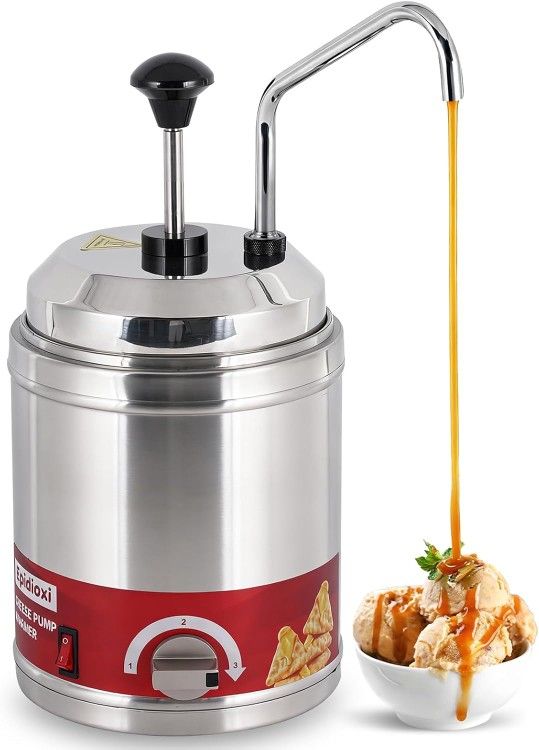 Nacho Cheese Dispenser with Stainless Pump 2.6Quart Cheese Warmer Cheese Pump Dispenser Stainless Hot Fudge Dispenser Warmer for Cheese Sauce Fudge Pe