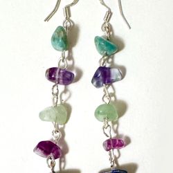 Natural Fluorite And Agate Earrings