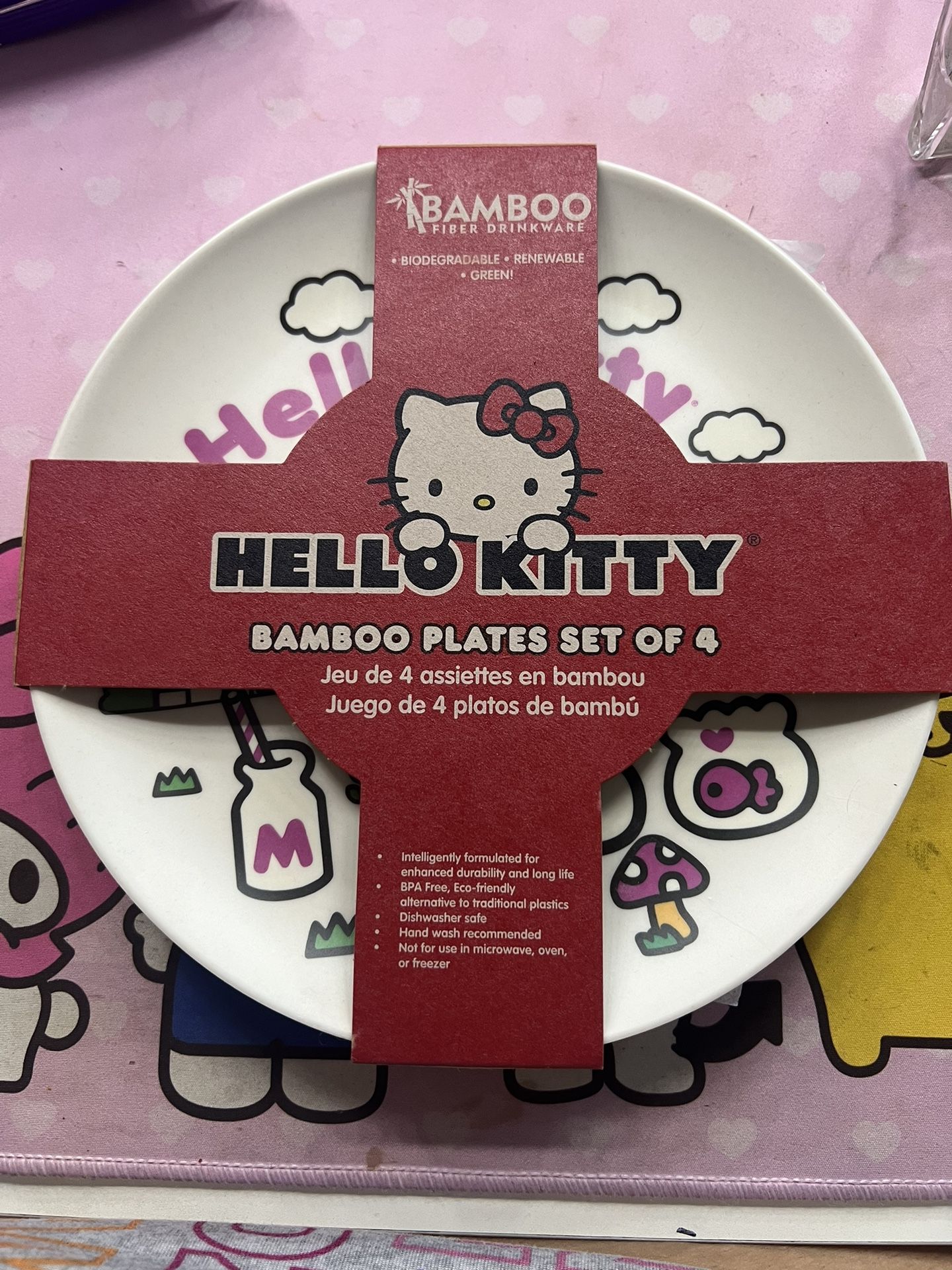 Hello Kitty Bamboo Plates Set Of 4