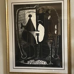 Pablo Picasso Figure Styliss Large Lithograph In A Gold Frame 42” x 34”