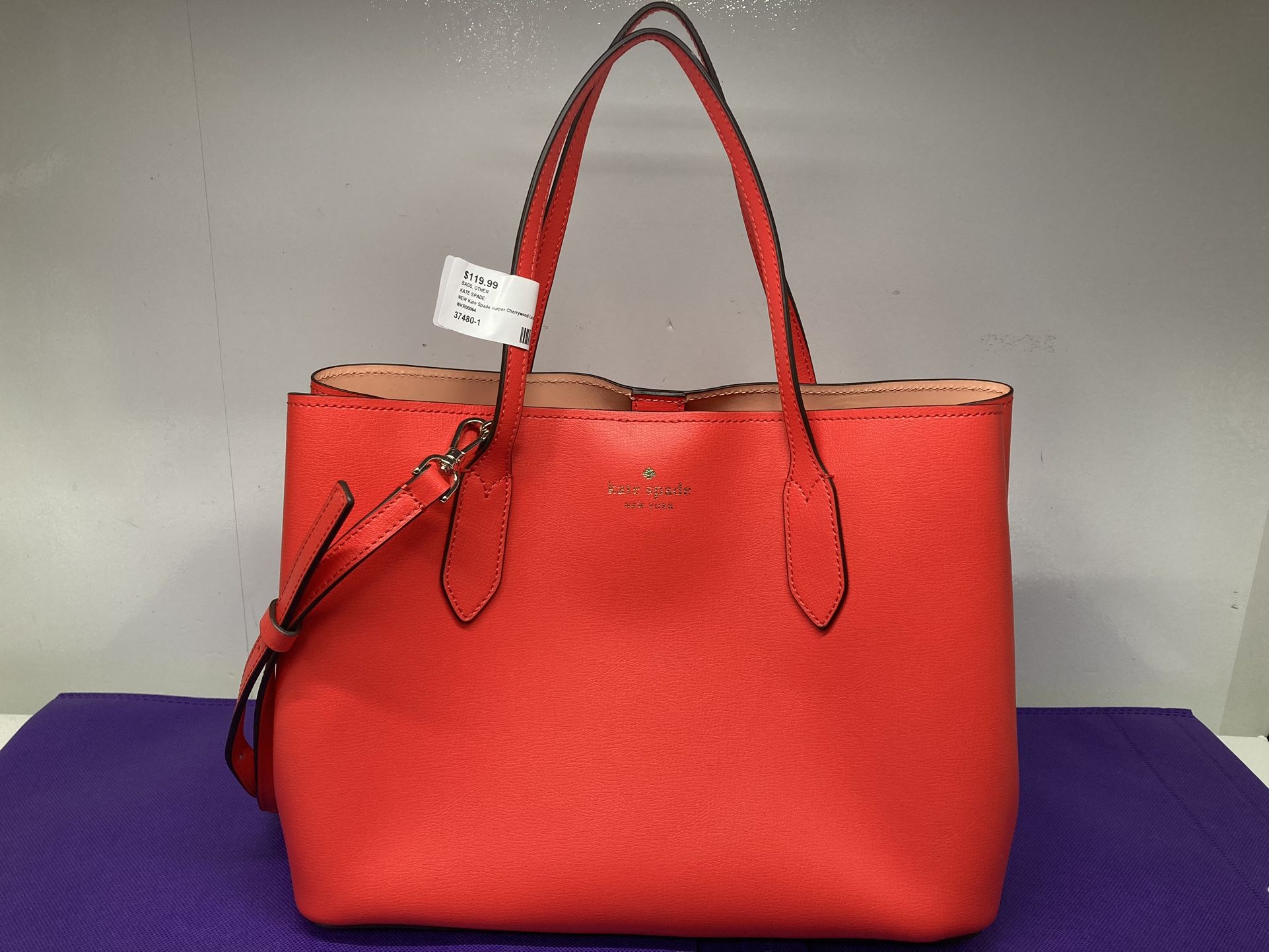 NEW Kate Spade Harper Cherrywood Leather Satchel Crossbody Tote RED Bag WKR00064