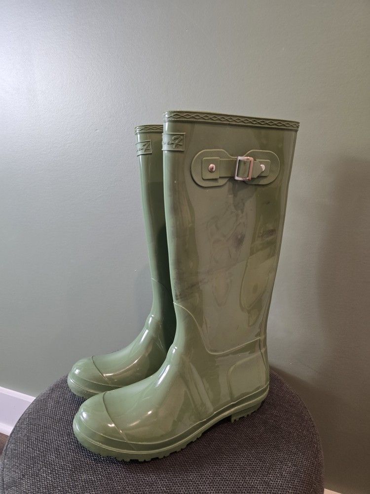 Seven7 British Girl Tall Rain Boots Green Size 10 womens