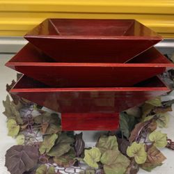 3 Red Decorative Wooden Stands (Nested Set)