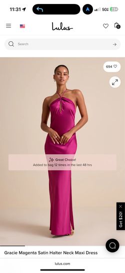 Magenta High Neck Satin Dress