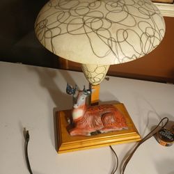 MCM Table Lamp Flocked Deer Buck Unique Fiberglass Shade Unique 18.5in Tall 