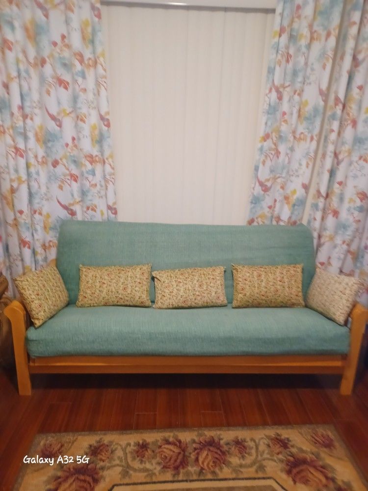 Affordable Futon With Five Decorative Pillows