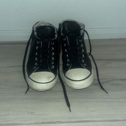 Converse Chuck Taylor All Star High Top Black Leather Sneakers M12 W14 Unisex