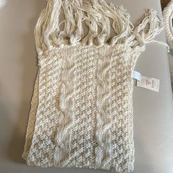 New Guess scarf cream off white silver acrylic 71” long plus the fringe 11” wide 