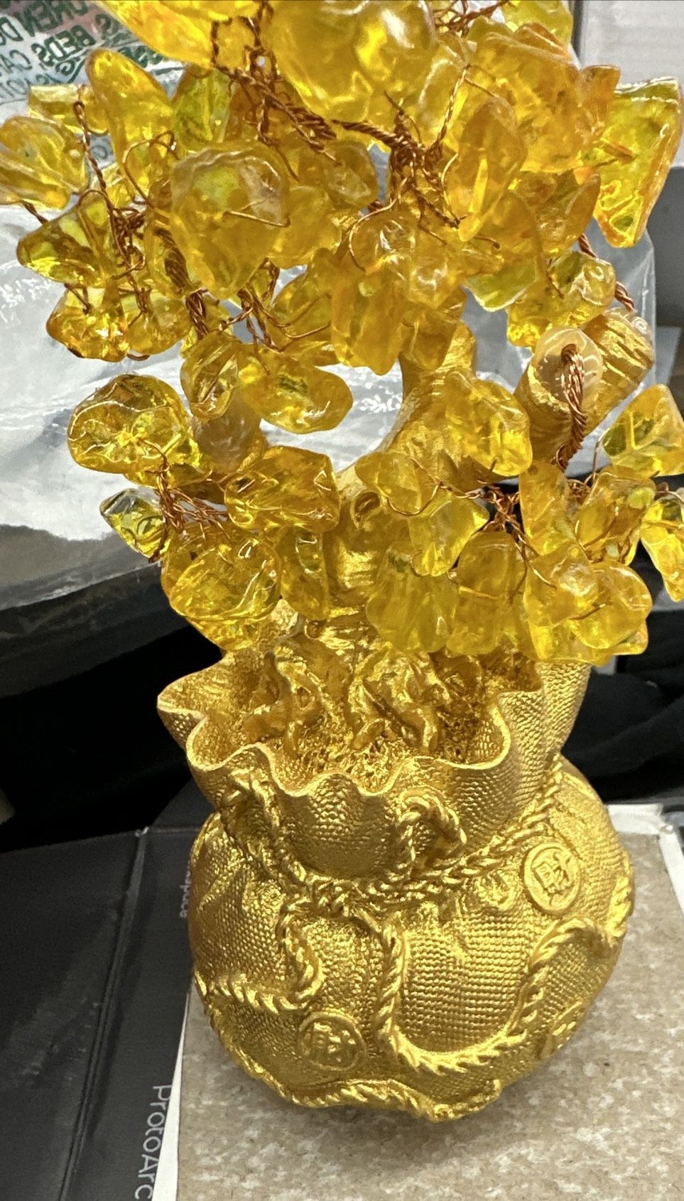 Big Yellow Crystal Creative Citrine Lucky Tree Chinese Feng Shui Lucky Money