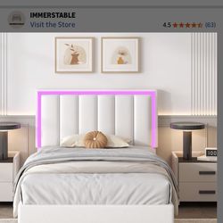 Twin Bed Frame White Headboard With LED Lights