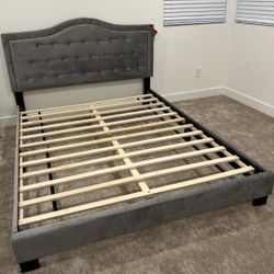 Brand New Queen Size Grey Velvet Platform Bed Frame (New In Box) 