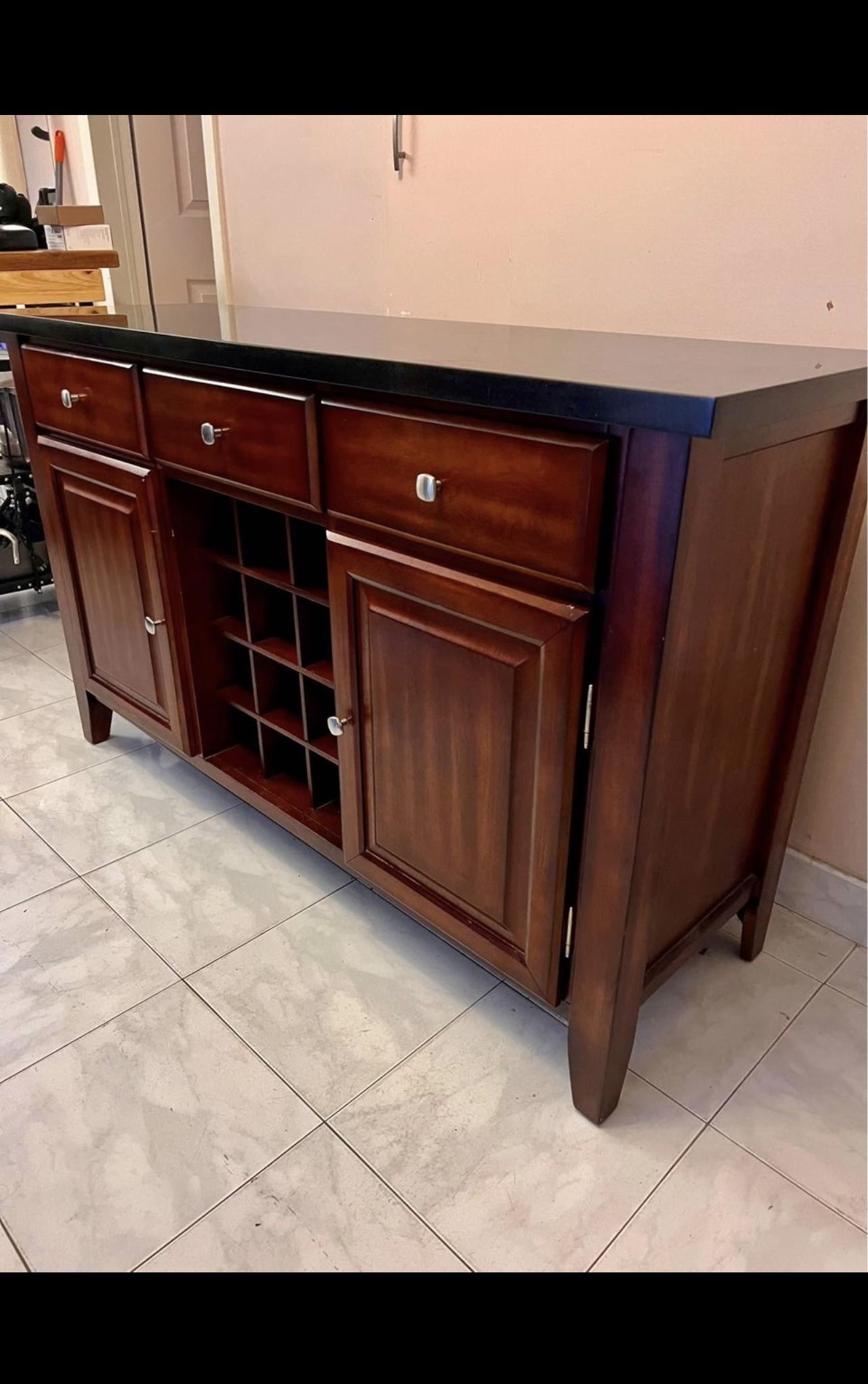 Marble Top Cherrywood Buffet Table
