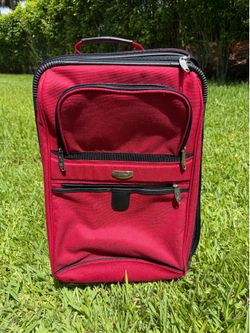 Red carry on expandable suitcase