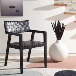 TWO Safavieh Black Leather Chairs