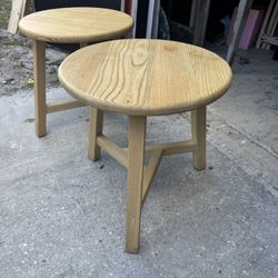 Pair of Light Oak handcrafted solid wood stools or side tables - 19” D x 20” H - Retail: $250