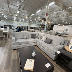 New Light Gray Fabric Stationary Sectional With Accent Pillows | Available For Preorder | 