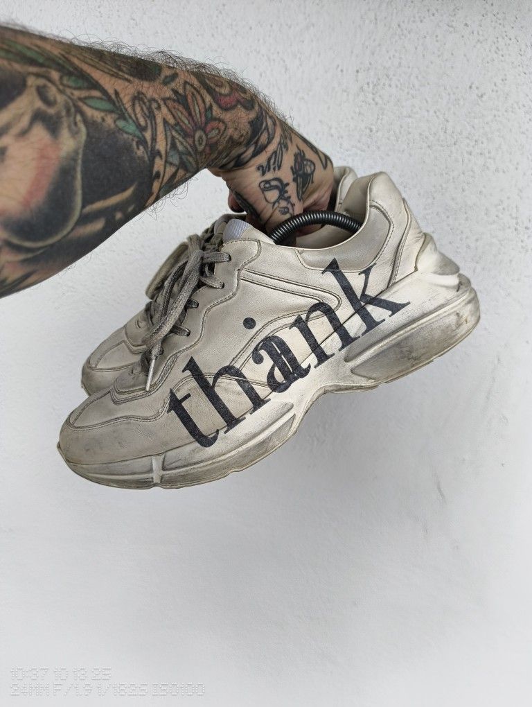 Gucci Rhyton “Think/Thank” Sneakers – Cream Men’s Size 10