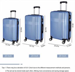 Suitcase, Carry On Hard side Luggage with Retractable Pole and Spinner Wheels Suitcase Set 3 Piece with TSA Lock and Built-in Compression Straps for T