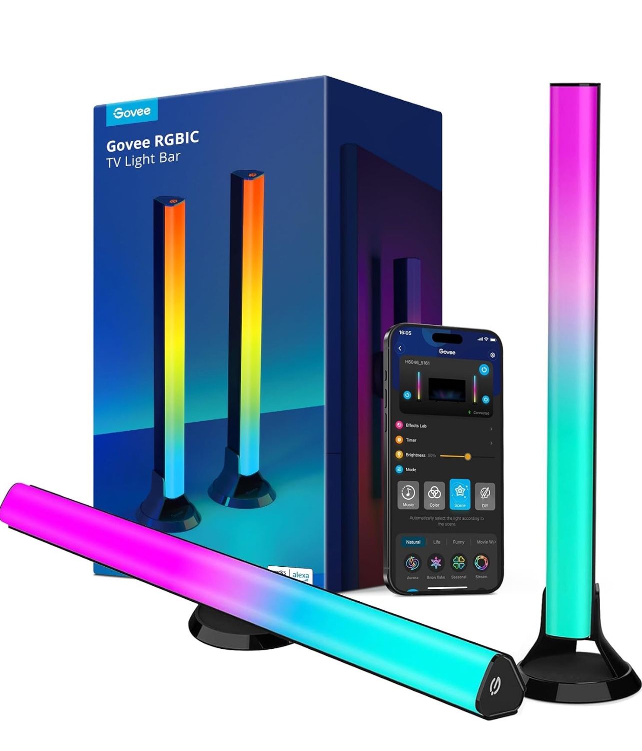 Govee RGBIC Light Bars, 15 Inches WiFi TV Backlight Suitable for 45-70 inch TVs, Smart Light Bars with Multiple Placement Options, Work with Alexa and