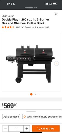 3-Burner Gas and Charcoal Grill in Black