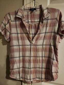 Womens chaps pink plaid short sleeve top