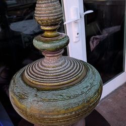 Vintage Ceramic Lamp 16" Mid-Century Pottery Light Lava Glaze MCM Green Patina Copper Color