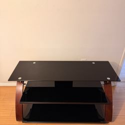 Modern Glass TV Stand / Media Console – Black & Wood