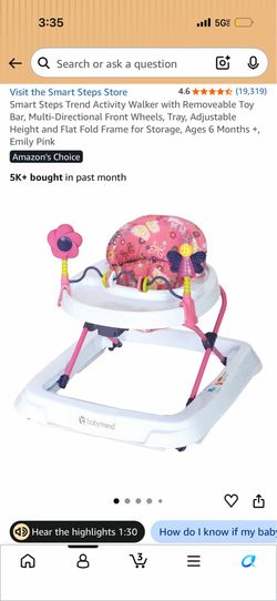 Smart Steps Trend Activity Walker with Removeable Toy Bar, Multi-Directional Front Wheels, Tray, Adjustable Height and Flat Fold Frame for Storage, Ag