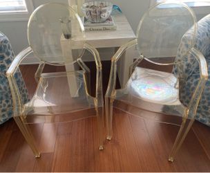 Set of 2 Gold Clear Acrylic Ghost Arm Chairs