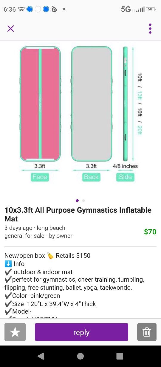 Fbsport Inflatable Gymnastic mat