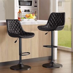 Bar Stools Set of 2, Adjustable Counter Height Leather Bar Stools with Back, Modern Swivel Armless Bar Chair for Kitchen Island with 350 LBS Capacity