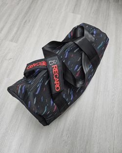 BRAND NEW DUFFLE TRAVEL GYM RECARO BAG WITH BLACK HARNESS STRAP JDM SEAT CLOTH RACING