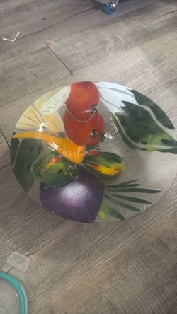 Round Glass Plate with Tropical Fruit Design