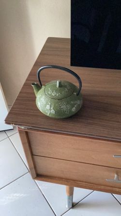 Green Cast Iron TeaVana  with Butterfly Floral Design