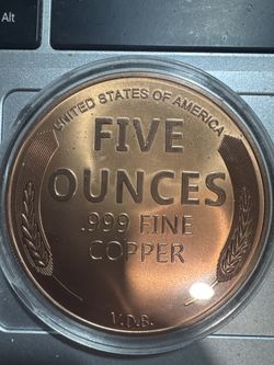 #87 five ounce 999 copper 1909 s vdb tribute round in capsule