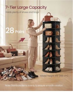 7-Tier Rotating Shoe Rack Tower, Free Standing 360 Degree Spinning Shoe Organizer, Lazy Susan Display Storage Rack, for Corners, Closets, Small Spaces