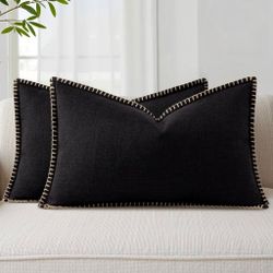 decorUhome Black Faux Linen Outdoor Throw Pillow Covers 12x20 Set of 2
Fall Decorative Textured Neutral Modern Farmhouse Pillow Covers with Stitched E