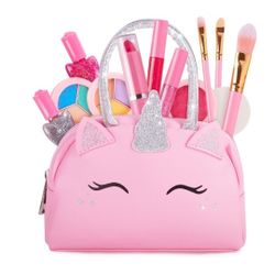 Kids Real Makeup Kit with Pink Unicorn Purse, Non Toxic Washable Make Up Set