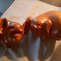 Must See...Male & Female Hand Carved Year Of The Pig  So