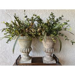 Pair of Fiberglass Planters with Faux Greenery